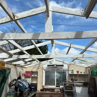Garage roof replacement — work in progress
